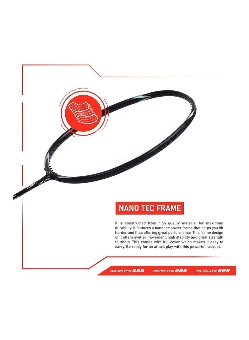 APACS Graphite 999 Unstrung Badminton Racket | Nano Tec Frame | 30 lbs Tension | Lightweight Unstrung Racket for Intermediate & Advanced Players | Black/Green - Image 3